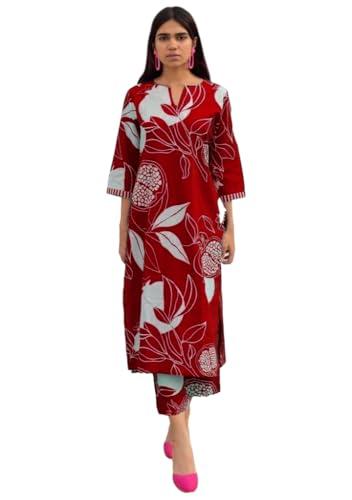 gosriki women's rayon blend printed straight kurta with pant (anaar-beige-gs_red_medium)