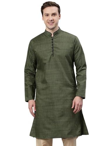 majestic man regular cotton blend woven design fancy long kurta (medium, mehendi green)