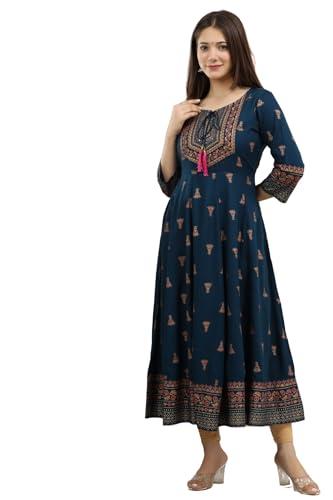 rytras women's rayon printed anarkali kurta(ryt202,xl) blue