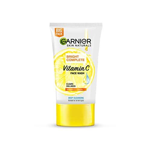 garnier skin naturals bright complete vitamin c face wash - vitamin c face wash for brighter and glowing skin - daily cleanser suitable for all skin types, 150g