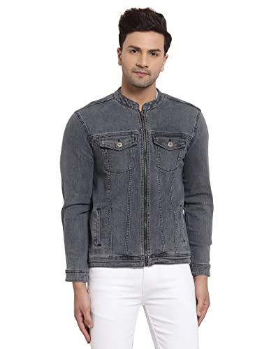 style quotient men grey washed denim jacket(aw21sqharleybasic_gr-l)