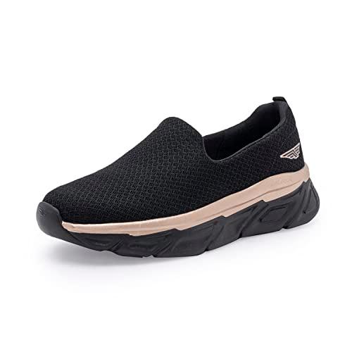 red tape women's sports shoes - slip-on shape adjustable sports walking shoes, perfect for walking & running black/gold, 6 uk