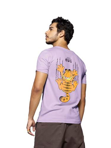 bewakoof x official garfield merchandise men's hug it out graphic print 100% cotton t-shirt- regular fit, round neck, half sleeves