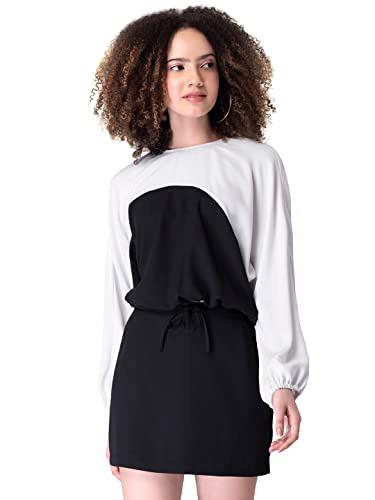 faballey women's georgette black colorblock tie up top and mini skirt co-ord set (fco00264_s)