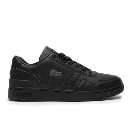 lacoste men's t-clip leather trainers black