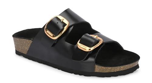 afrojack orginal leather sandals | casual sliders for womens stylish, outdoor & fashion forward, comfortable cork sandals for women with natural cork and eva sole (sw406) (black, uk footwear size system, adult, women, numeric, medium, 4)