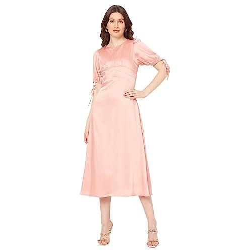 madamee women peach a-line dress,m