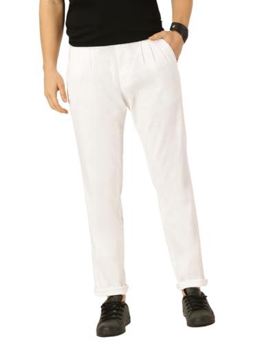 thomas scott men white pleated cotton linen chinos trousers (white, 36)