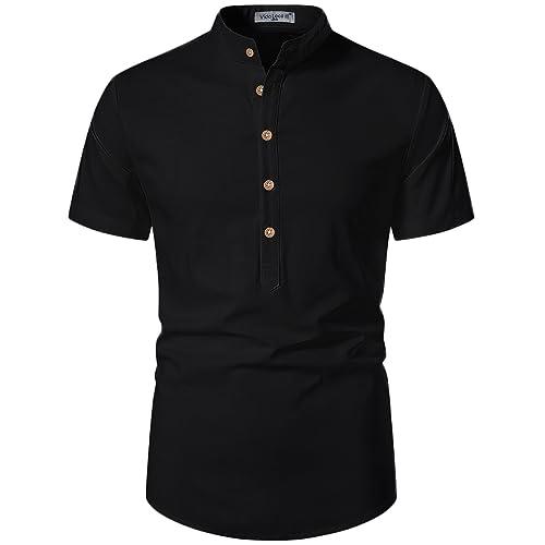 vida loca half sleeve cotton casual slim fit shirt style short kurta for men's (black, 38)