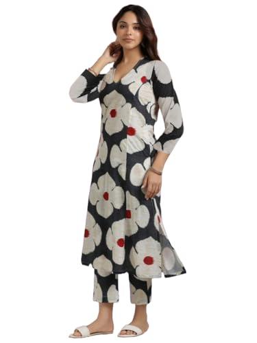 anni designer women's cotton blend straight printed kurta with pant (chunilal white_l_white_large)