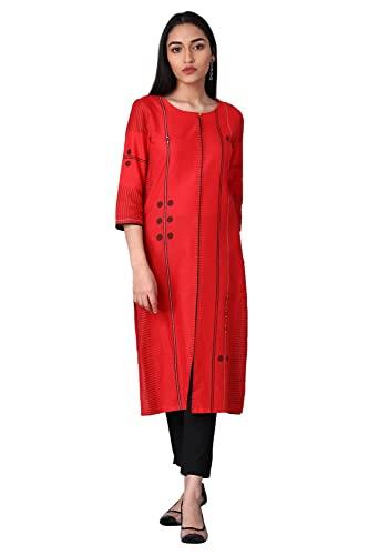 w for woman women's cotton blend regular kurta (22few13242-113668_scarlet red_l)