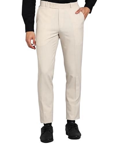 ghpc stylish slim fit beige polyester lycra stretchable formal pant for men | mens fashion plain solid wear dress trousers pants for office or party (ft100301 36)