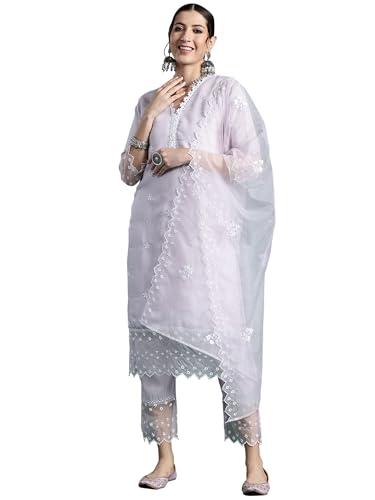 indo era women's embroidered silk blend straight kurta & pant with dupatta set (kh9lv7982_x-large)