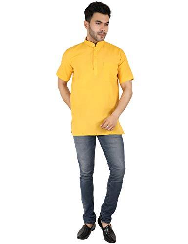 latest chikan men's cotton regular plain short kurta half sleeves - casual ethnic wear,42 yellow…