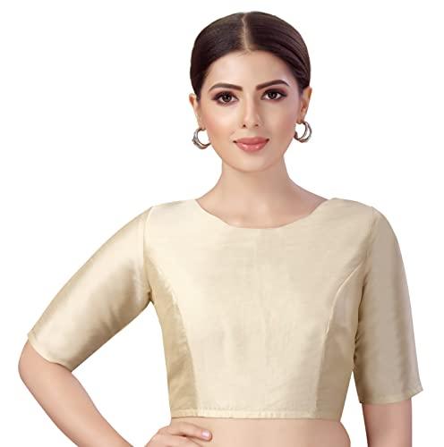 studio shringaar women's polyester elbow length sleeves plain coloured saree blouse(gold, 42)