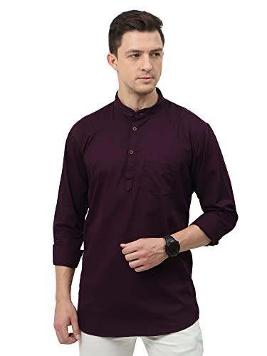 miraan men's casual cotton short kurta shirt with mandarin collar (sigshortkurtapurplexxxxl, xxxx-large, purple)