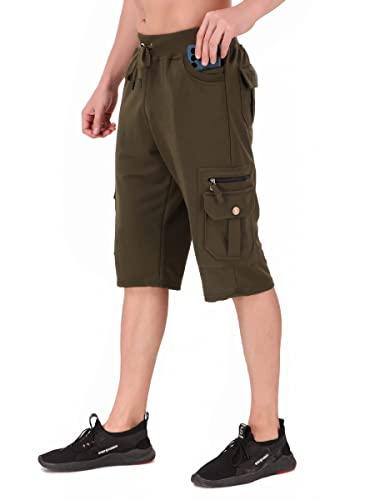 uzarus men's cargo capri shorts with 9 pockets (3xl, green)