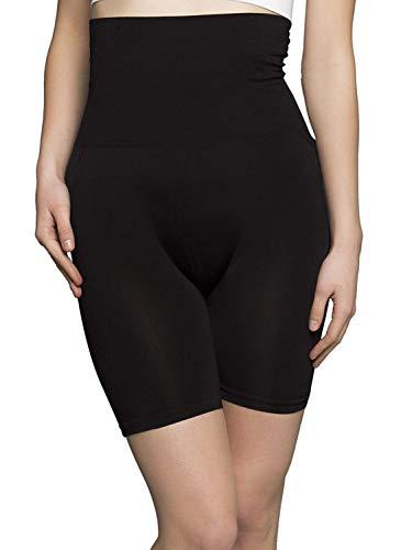 glamoras women's nylon spandex high waist tummy control mid thigh short, thigh slimmer under dress shapewear, free size, black