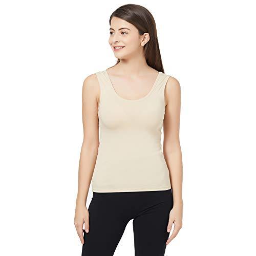 soie womens round neck solid camisole (beige_medium)