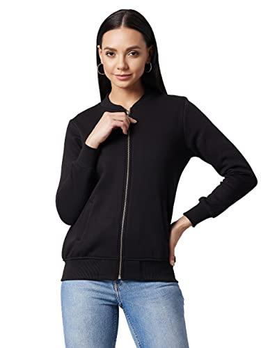 dolce crudo women's black v-neck full sleeve solid bomber regular jacket (doaw21jkt99-07-62-02,black,xs)