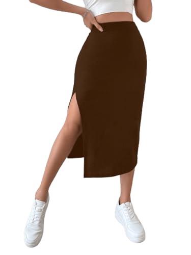 aahwan brown high waist split thigh skirt for women's & girl's (261-brown-s)