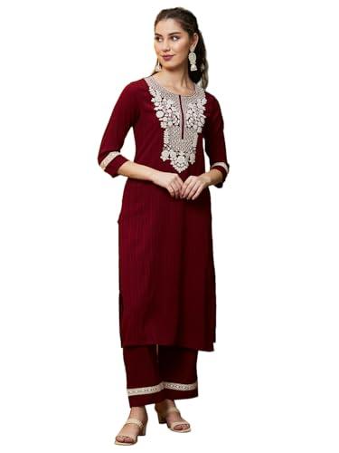 globus women kurta set (3640924002_maroon_m)