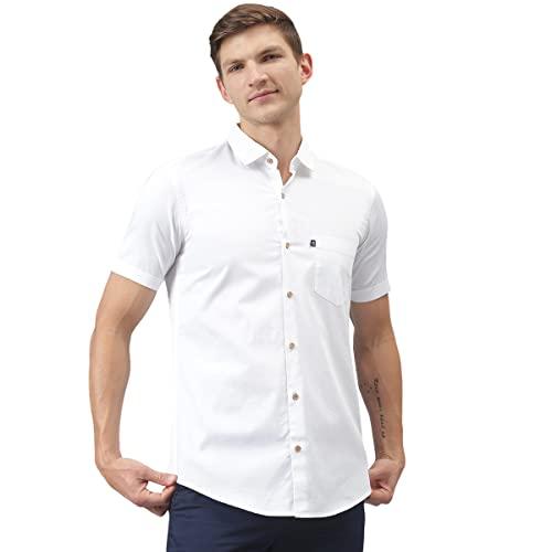 thomas scott men's solid slim fit 100% cotton casual shirt with cutaway collar and half sleeve white