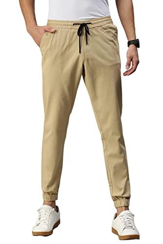 peppyzone cotton jogger pants for men (32, beige)