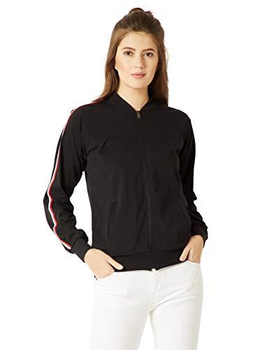 miss chase women's black round neck full sleeves solid zippered twill tape detailing bomber jacket (mcaw18jkt02-53-62_black_s)