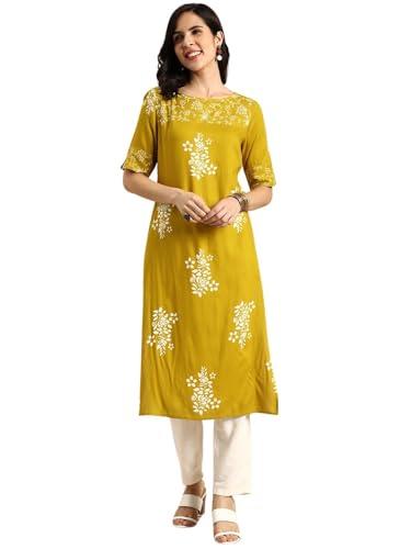 rytras women's printed straight kurta(ryt570,mustard,xl)