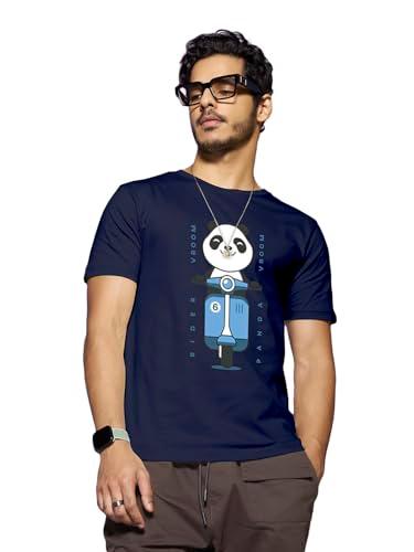 bewakoof men's graphic print regular fit half sleeve round neck cotton t-shirt blue