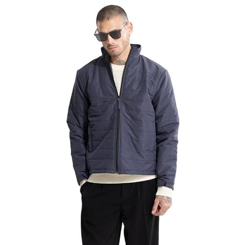 snitch black solid regular fit polyester puffer jacket