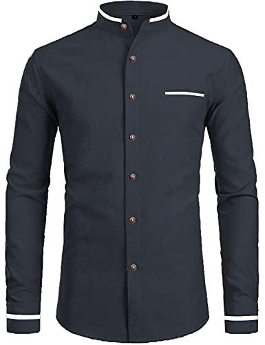 vida loca full sleeve mandarin collor cotton casual slim fit shirt for men's and boys (grey, 38)