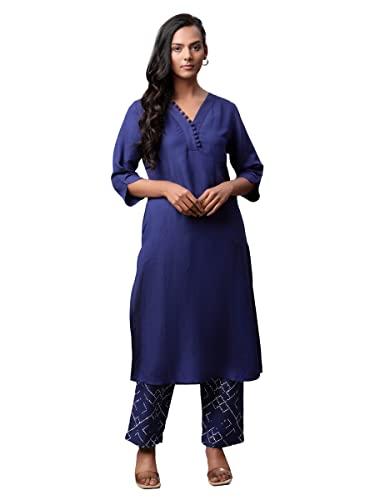 linen club woman indigo kurta set (size: m)-lcwess222pcind0005