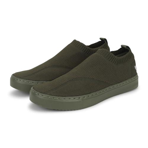 yoho freestep slip on casual shoes for mens | stretchable and comfortable olive green