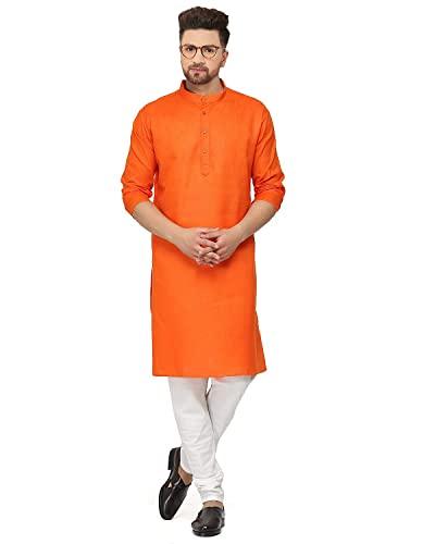 gauri laxmi enterprise cotton blend solid regular men's kurta (pln orange^ 40