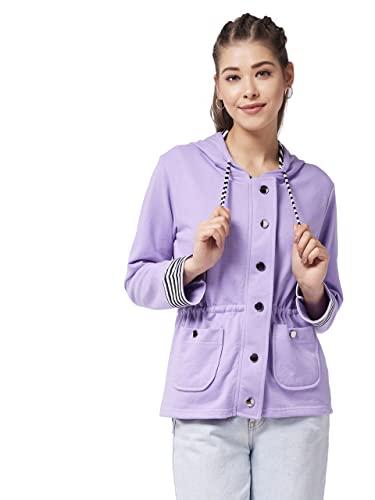 miss chase women's multicolor-base lavender hooded full sleeve solid waist tie-up regular jacket (mcaw21jkt03-25-190-05,multicolor-base lavender,l)