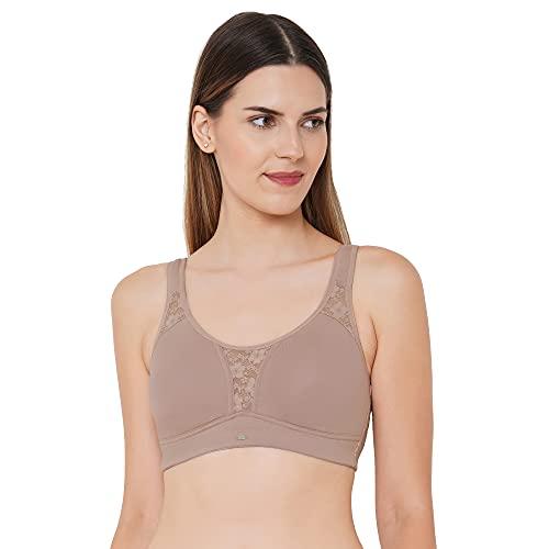 soie women solid non padded non wired full coverage stretch cotton minimizer bra, dark skin, 40c