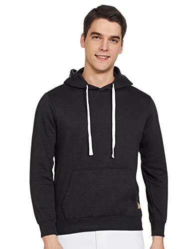 amazon brand - symbol men's cotton blend neck hooded sweatshirt (aw18mnssw02_anthra mel_s)