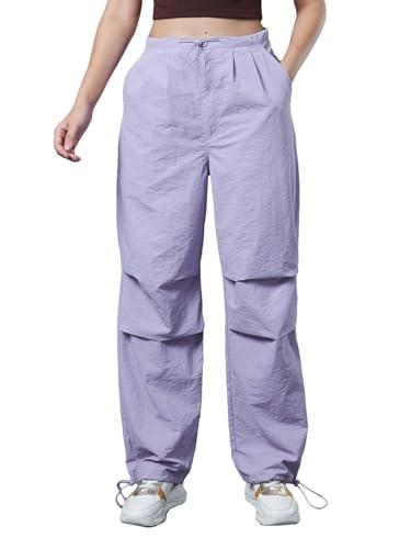 bewakoof women's solid oversized fit nylon parachute pants_628270_purple_2xl