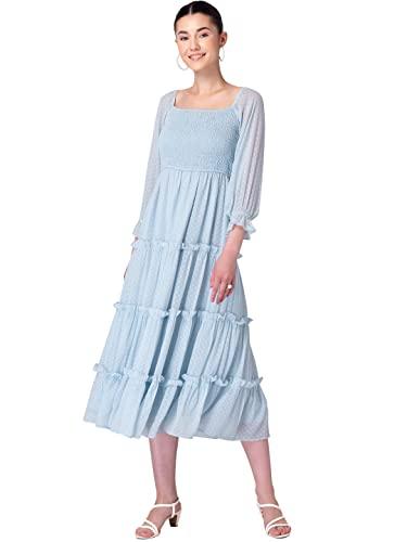 faballey department450 georgette regular powder blue smocked tiered midi dress (drs05560 s)