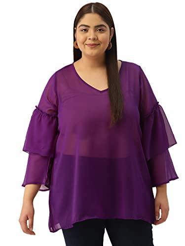 therebelinme plus size women's purple solid color georgette longline top(xl)