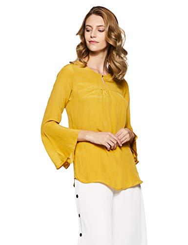 park avenue women women's plain regular fit top (pway01560-y7_dark yellow_91)