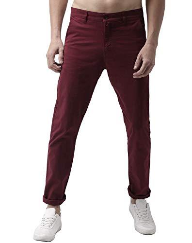 peppyzone men's straight fit stretchable casual trousers (2xl, maroon)