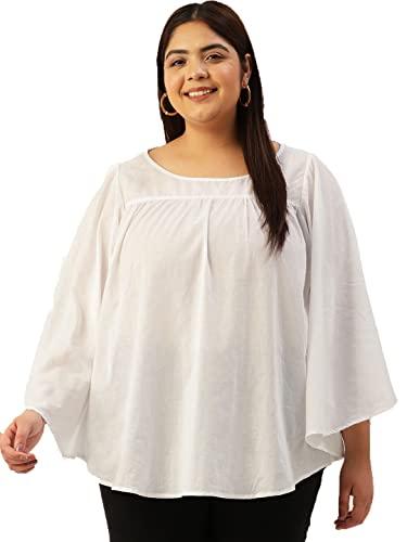 therebelinme plus size women's white solid color pleated cotton top(xxxxxxl)