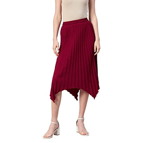 marie claire women casual maroon colour solid a-line skirt