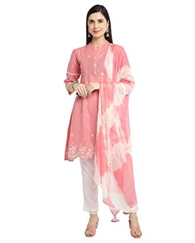 rajnandini women's pure cambric cotton embroidered kurta set with dupatta (joplvl273-xxl_peach_xxl)