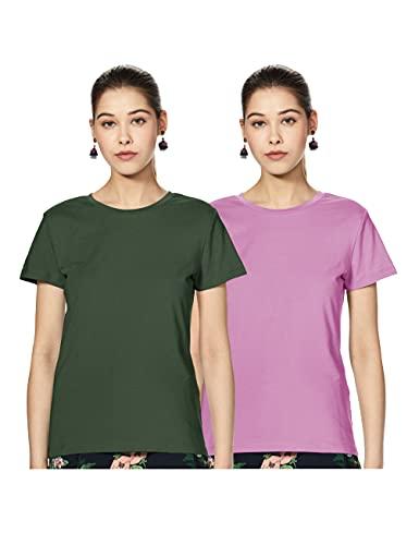 amazon brand - symbol women's cotton regular fit t-shirt (lt purple & dk green_2xl)