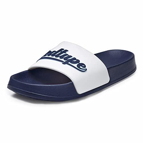 red tape women's white and navy sliders-6