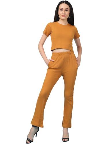 rigo cotton solid co-ord set for women | round neck, slim fit tracksuit co-ords set for women | two piece co ord set | casual wear, beach wear, vacation wear outfit for women